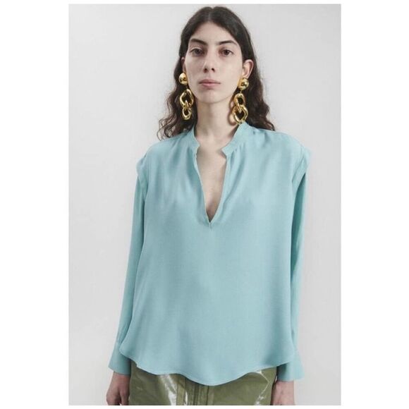 Rachel Comey Veracity Teal Blue V Neck Long Sleeve Blouse Viscose Women’s Size 8 - Picture 3 of 13